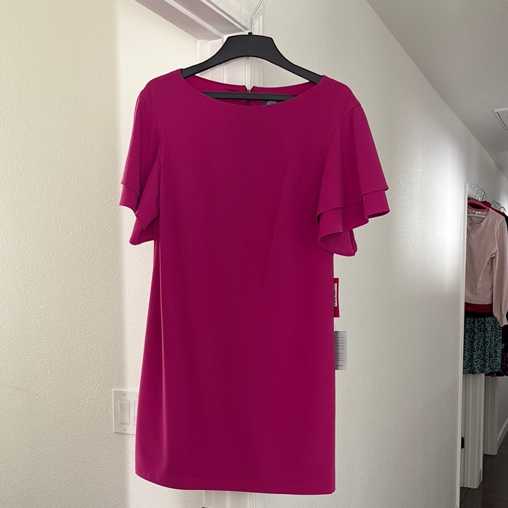 Vibrant Pink Ruffle Sleeve Dress